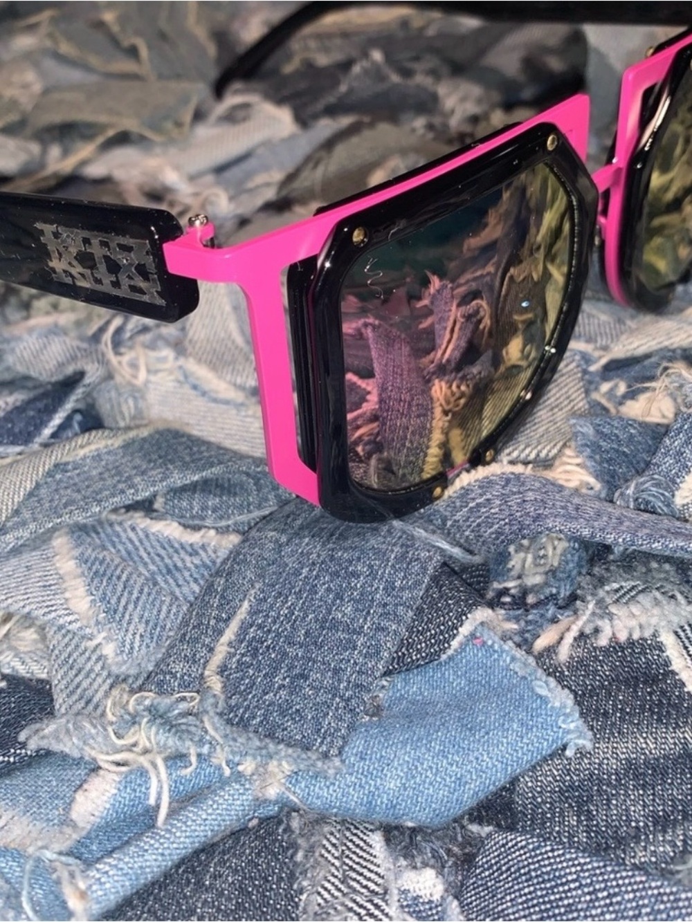 Pink and Black Geometric Sunglasses - Women's Accessories - Picture 2 of 3